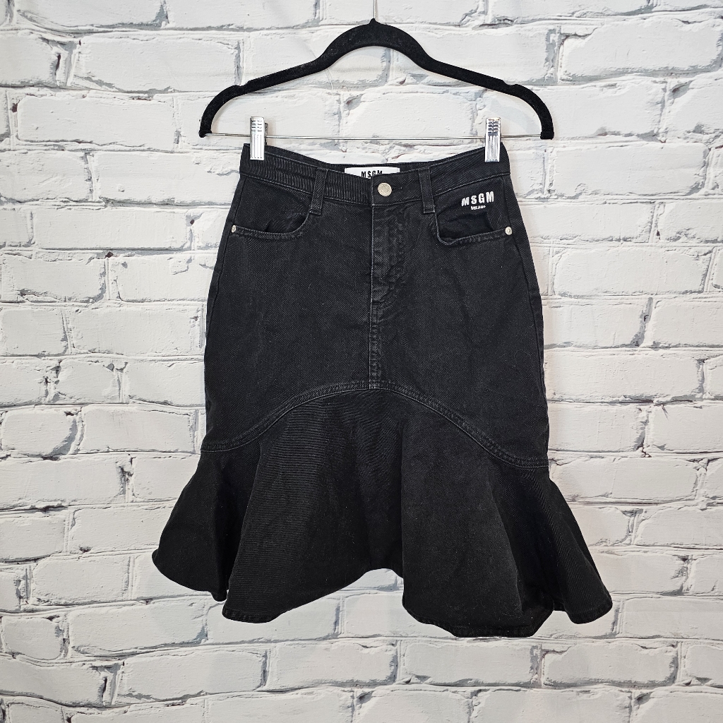 Msgm Black Fishtail Denim Skirt
